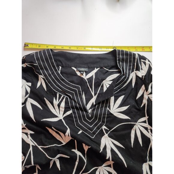Womens Top Talbots Black White Leaf floral Cotton Blend 3/4 Sleeve Size 10 - Picture 7 of 8